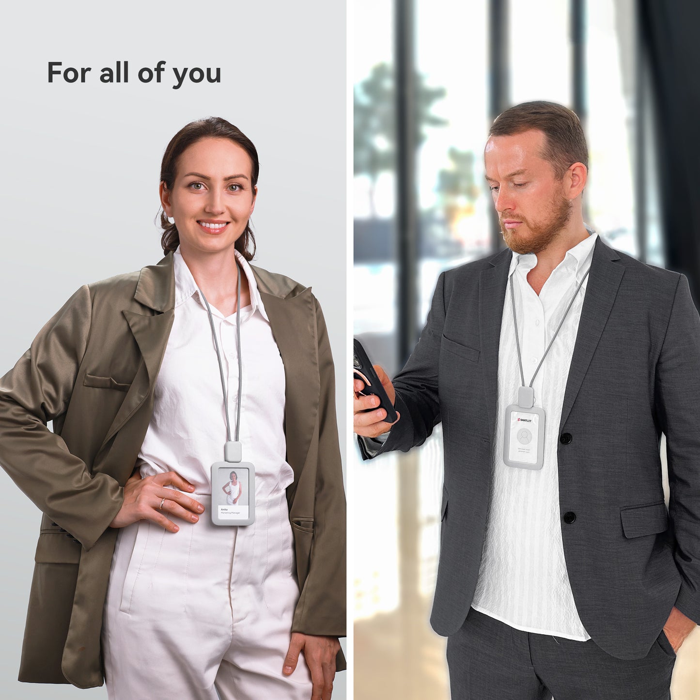 SANTLET Gray Vertical ID Badge