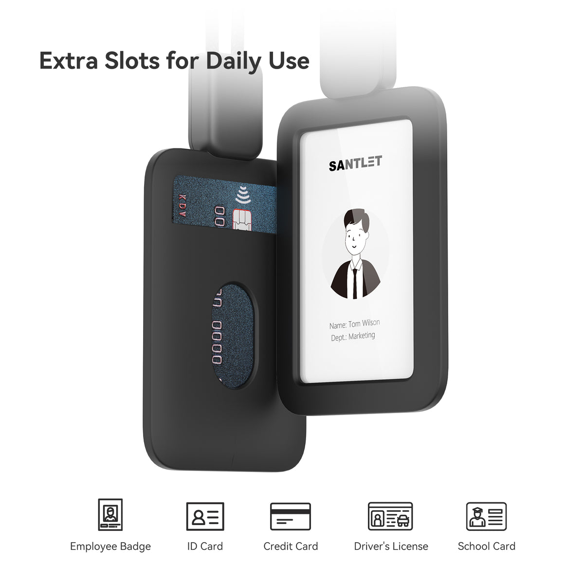 SANTLET Black Lanyards ID Card Badge Holder