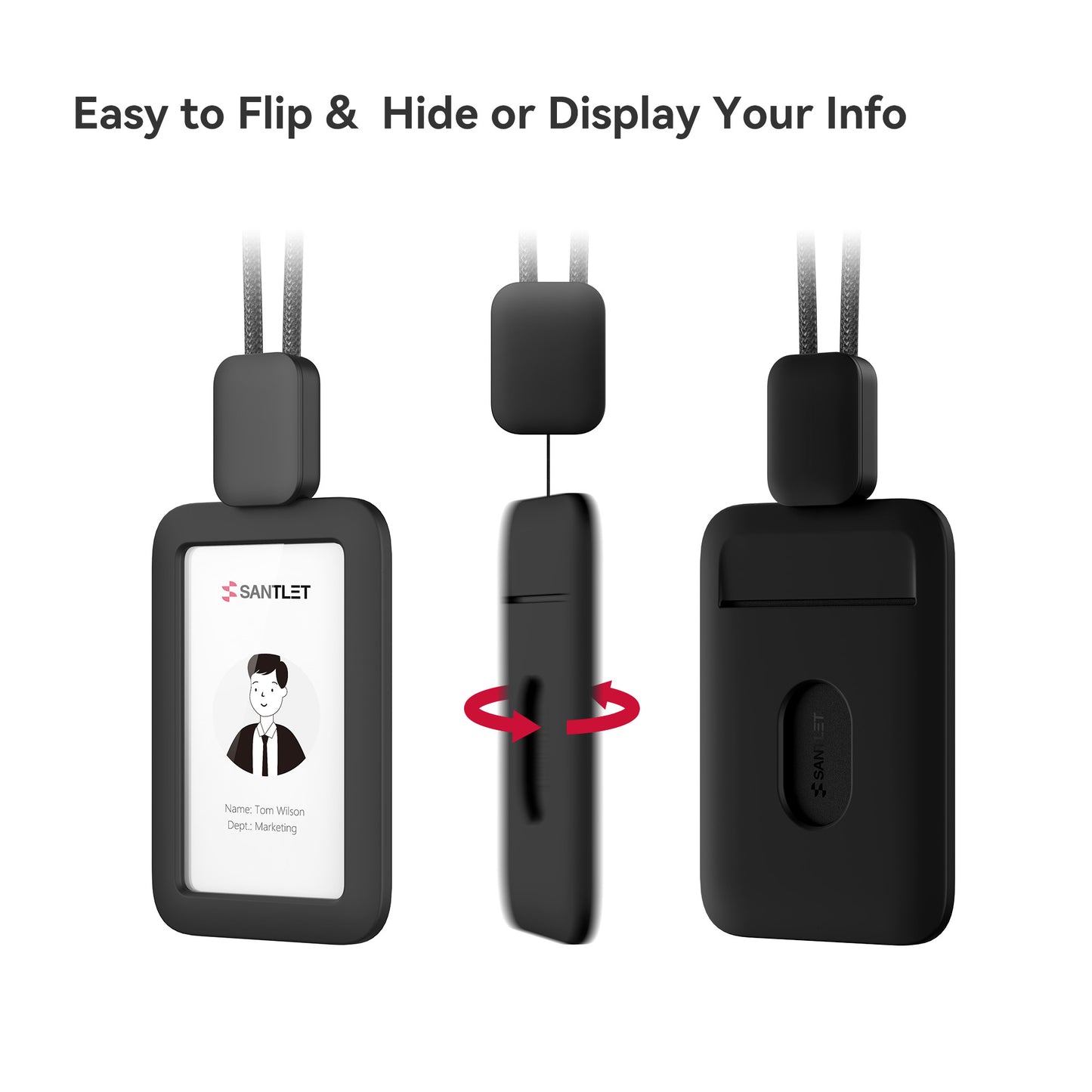 SANTLET Black Horizontal ID Badge 2 Pack